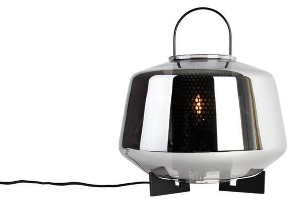 Art Deco stolní lampa černá s kouřovým sklem 30 cm - Kevin