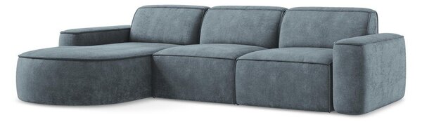 Šedomodrá žinylková rohová pohovka (levý roh/s lenoškou) Omao – Makamii