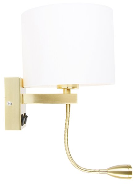 Zlatá nástěnná lampa s USB a bílým stínítkem 18 cm - Brescia Combi
