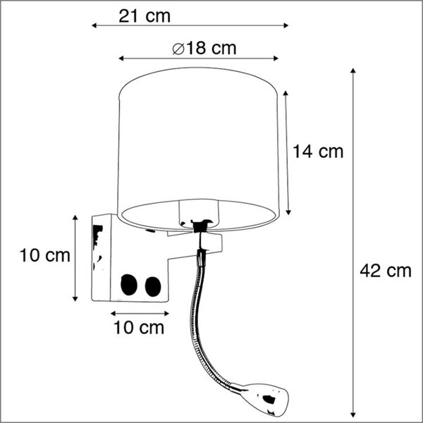 Zlatá nástěnná lampa s USB a bílým stínítkem 18 cm - Brescia Combi