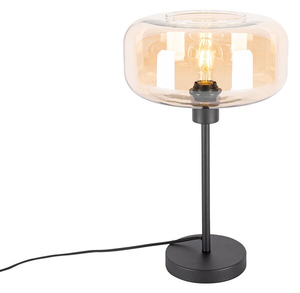 Stolní lampa v art deco stylu černá s jantarovým sklem - Bizle
