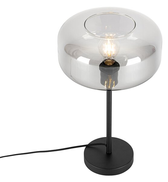 Art Deco stolní lampa černá s kouřovým sklem - Bizle
