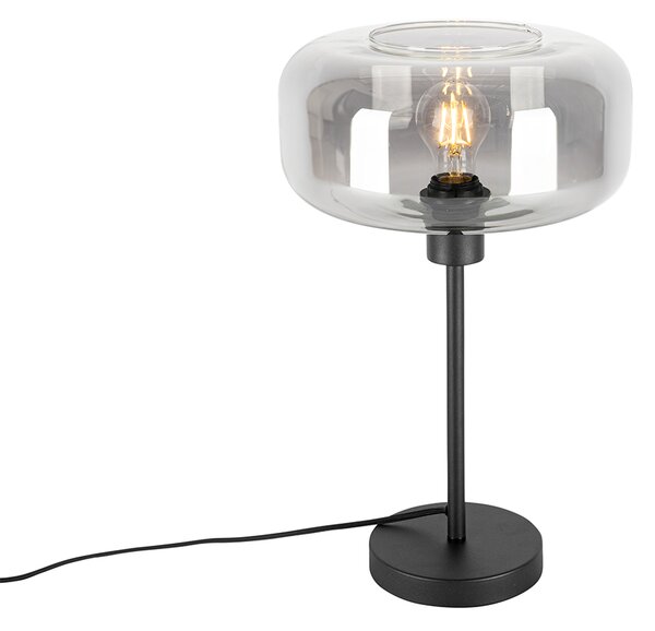 Art Deco stolní lampa černá s kouřovým sklem - Bizle