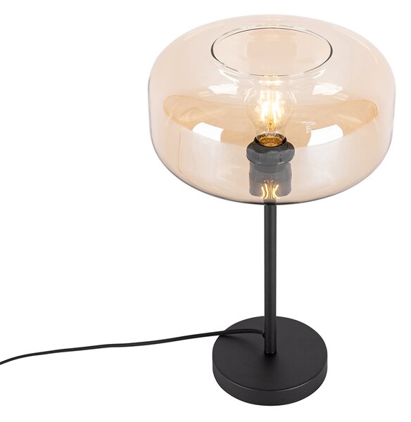 Stolní lampa v art deco stylu černá s jantarovým sklem - Bizle