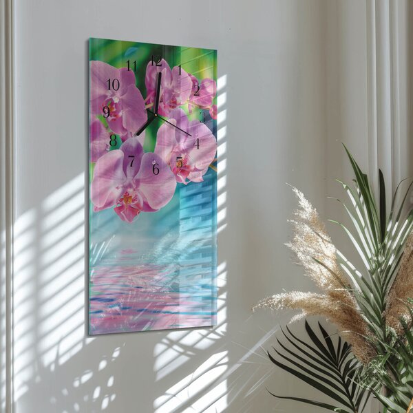 Skleněné hodiny vertikální Orchideje zsppc-30x60-00180313