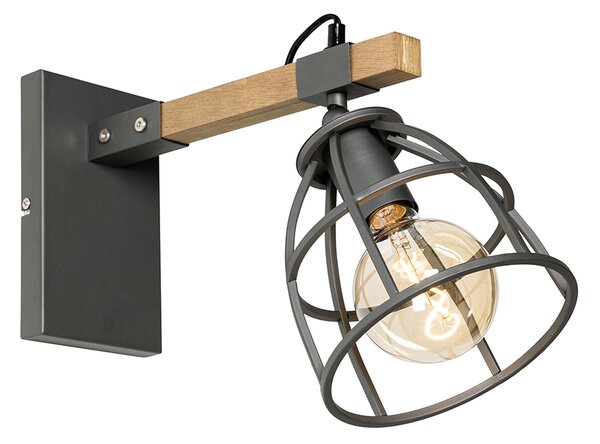 Průmyslová nástěnná lampa tmavě šedá se dřevem nastavitelná - Arthur