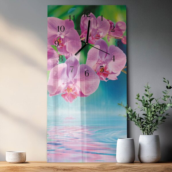 Skleněné hodiny vertikální Orchideje zsppc-30x60-00180313