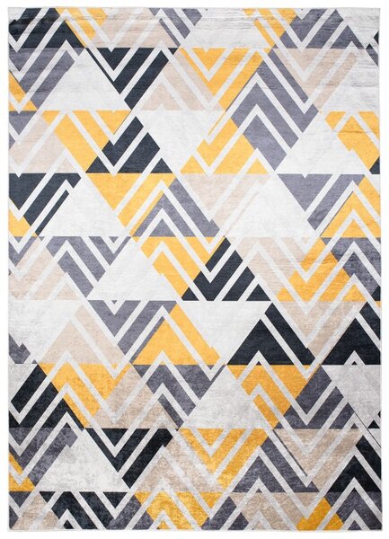 Makro Abra Kusový koberec pratelný TOSCANA 2391 Geometrický Moderní pogumovaný šedý žlutý krémový Rozměr: 80x150 cm