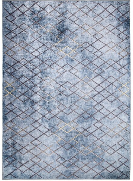 Makro Abra Kusový koberec pratelný TOSCANA 26011 Geometrický Moderní pogumovaný modrý šedý Rozměr: 80x200 cm