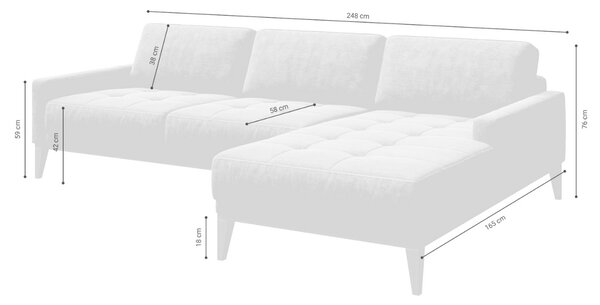 Modrá sametová rohová pohovka MESONICA Musso Tufted, levá, 248 cm