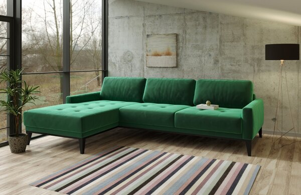Zelená sametová rohová pohovka MESONICA Musso Tufted, levá, 248 cm