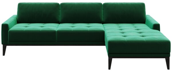 Zelená sametová rohová pohovka MESONICA Musso Tufted, pravá, 248 cm