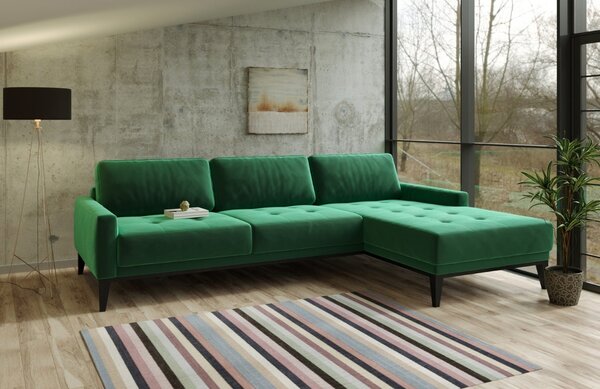 Zelená sametová rohová pohovka MESONICA Musso Tufted, pravá, 248 cm