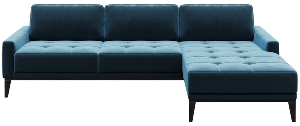 Modrá sametová rohová pohovka MESONICA Musso Tufted, pravá, 248 cm