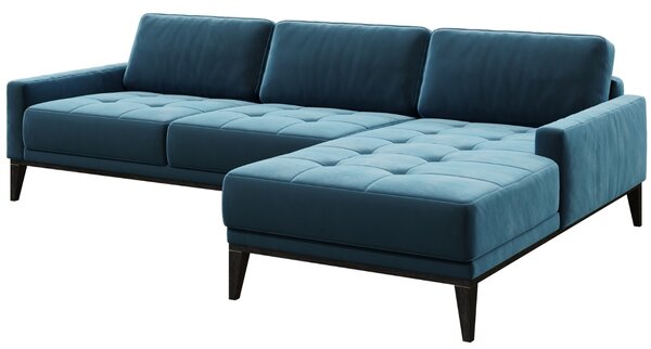 Modrá sametová rohová pohovka MESONICA Musso Tufted, pravá, 248 cm