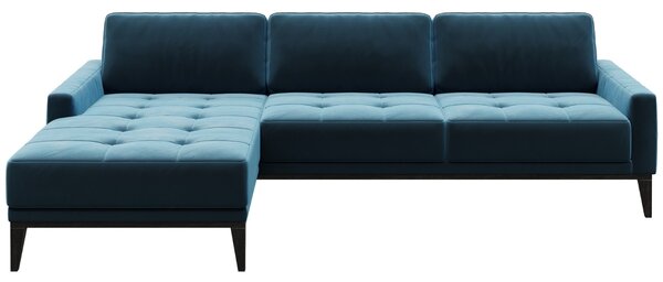 Modrá sametová rohová pohovka MESONICA Musso Tufted, levá, 248 cm