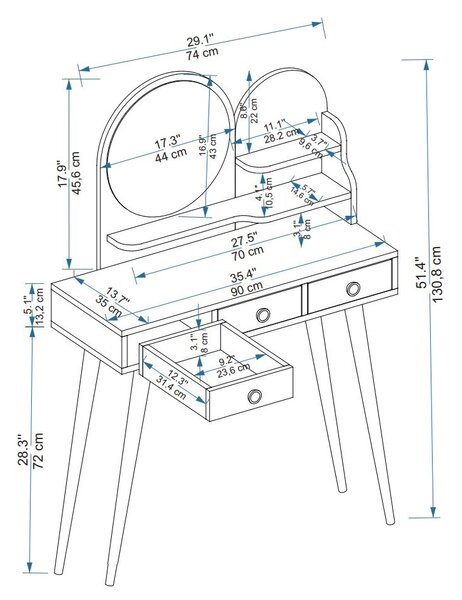 Kalune Design Designový toaletní stolek Amali borovice atlantská