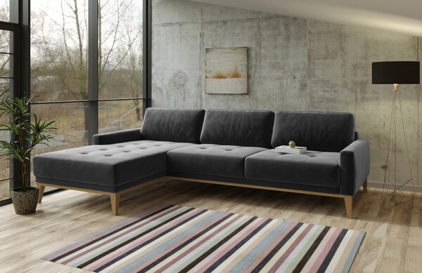 Tmavě šedá sametová rohová pohovka MESONICA Musso Tufted, levá, 248 cm