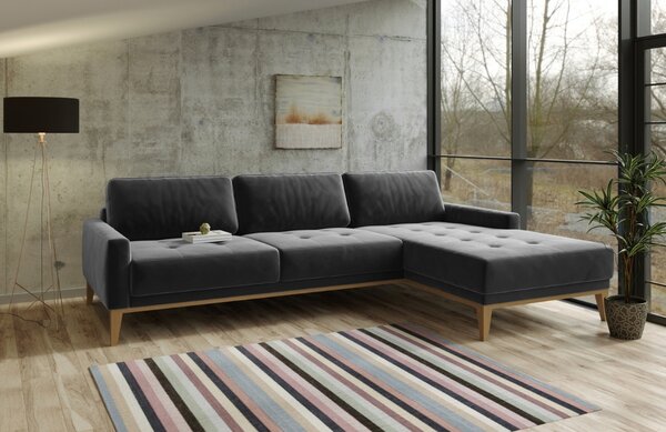 Tmavě šedá sametová rohová pohovka MESONICA Musso Tufted, pravá, 248 cm