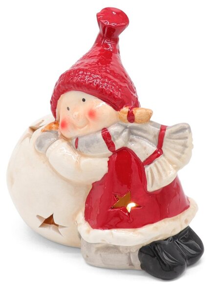 LED svícen Dívka se sněhovou koulí 12 cm
