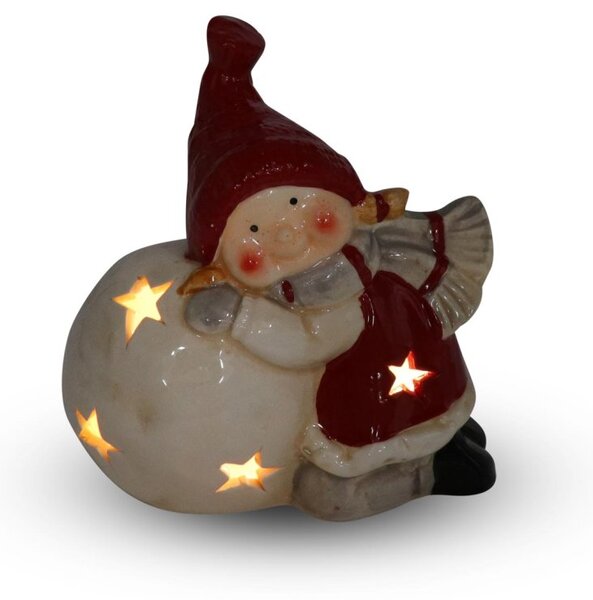 LED svícen Dívka se sněhovou koulí 12 cm