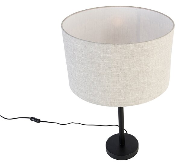 Moderní stolní lampa černá s lněným stínidlem světle šedá 35 cm - Simplo