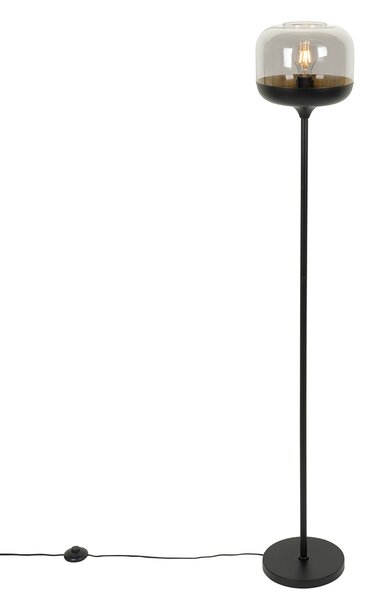 Designová stojací lampa černá se zlatem a kouřovým sklem - Kyan