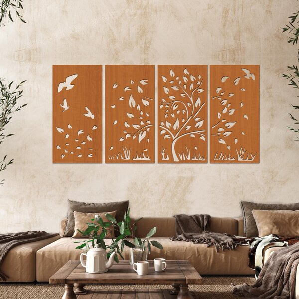 Dřevo života | 4dílný dřevěný strom PODZIM II | Barva: Třešeň | Rozměry (cm): 120x60