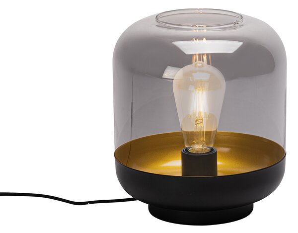 Designová stolní lampa černá se zlatem a kouřovým sklem - Kyan