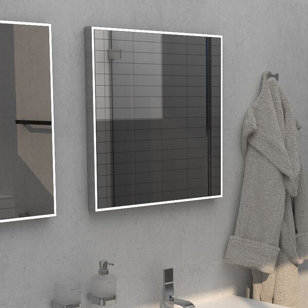 Černé zrcadlo do koupelny čtvercové s osvětlením 60x60 cm, černý rám, dva dotykové spínače NIMCO ZPC 13066VX-90
