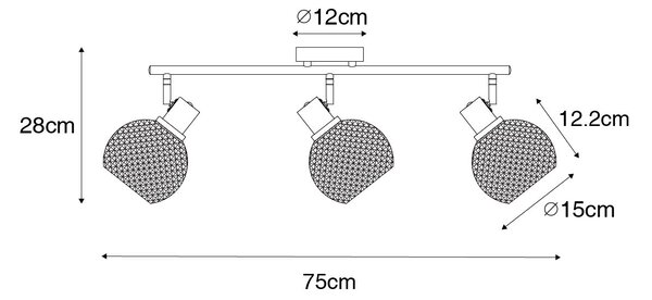 Designové bodové svítidlo černé s kouřovým sklem 3-světlo - Chico