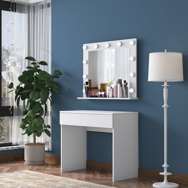 Kalune Design Minimalistický toaletní stolek Alisson II s LED zrcadlem bílý