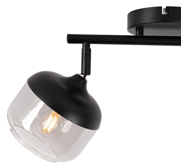 Designové bodové svítidlo černé se zlatem a kouřovým sklem 2-světlo - Kyan