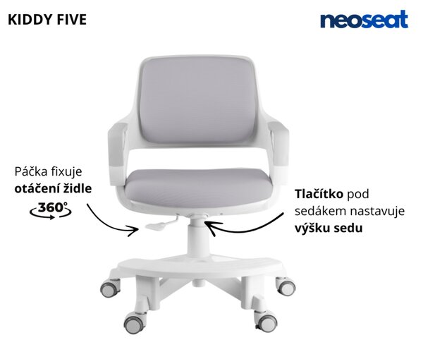 Dětská rostoucí židle Neoseat KIDDY FIVE — látka, pratelný potah, šedá