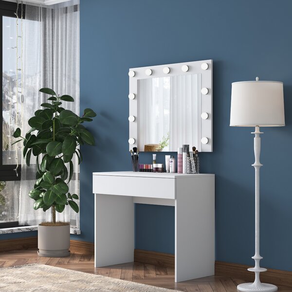 Kalune Design Minimalistický toaletní stolek Alisson II s LED zrcadlem bílý
