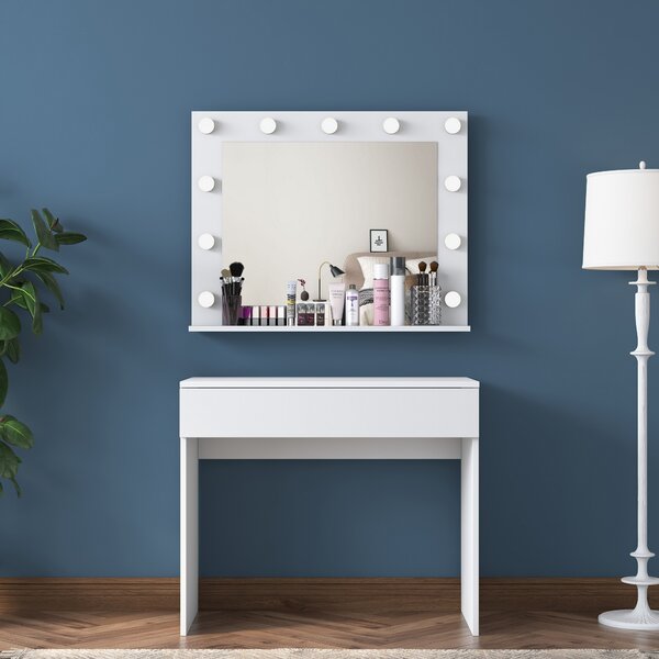 Kalune Design Minimalistický toaletní stolek Alisson II s LED zrcadlem bílý