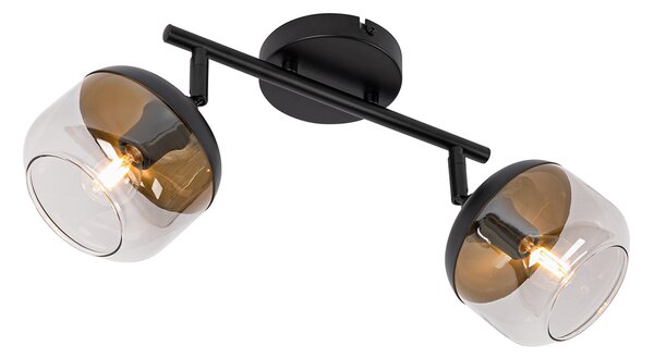 Designové bodové svítidlo černé se zlatem a kouřovým sklem 2-světlo - Kyan
