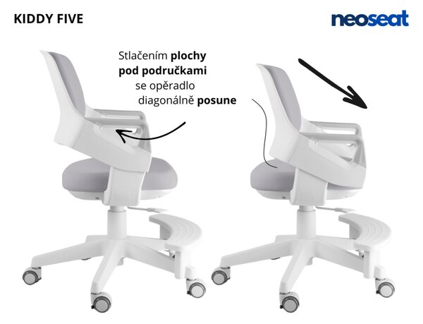 Dětská rostoucí židle Neoseat KIDDY FIVE — látka, pratelný potah, šedá