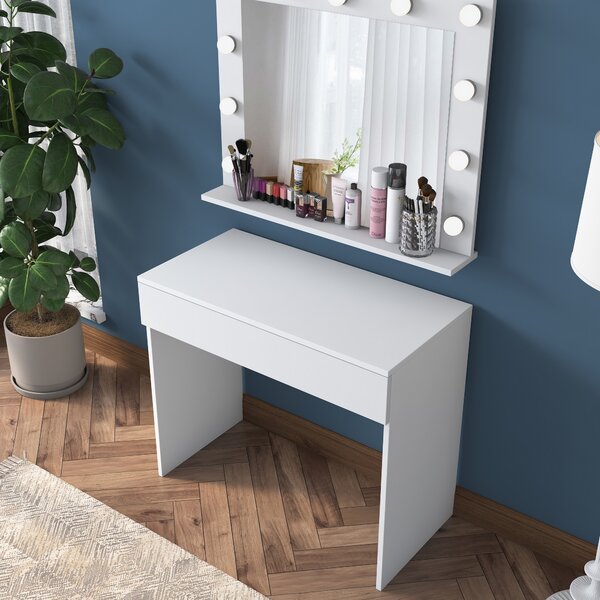 Kalune Design Minimalistický toaletní stolek Alisson II s LED zrcadlem bílý