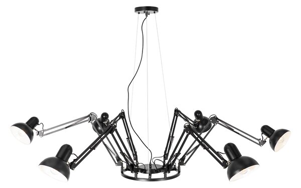 Průmyslové závěsné svítidlo černé 6-světlo nastavitelné - Hobby Spinne