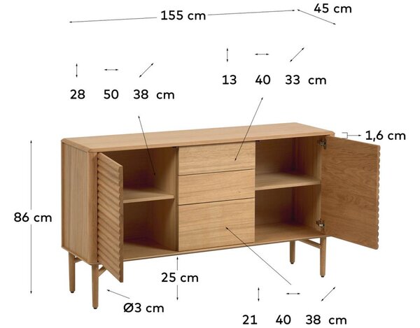 Dubová komoda Kave Home Lenon 155 x 45 cm