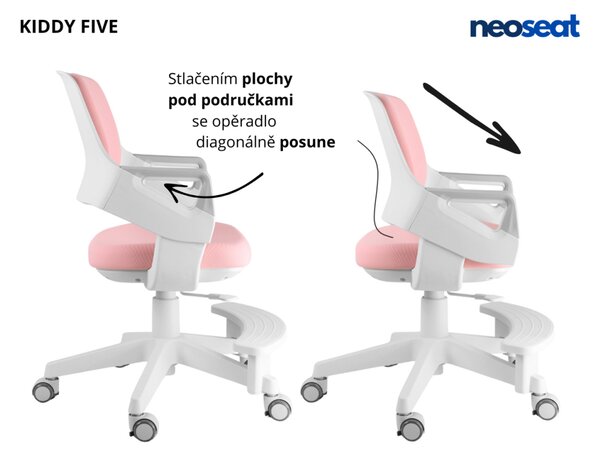 Dětská rostoucí židle Neoseat KIDDY FIVE — látka, pratelný potah, růžová
