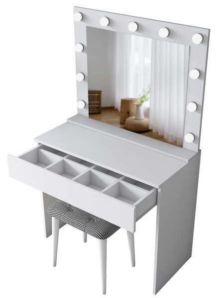 Kalune Design Minimalistický toaletní stolek Alisson III s LED zrcadlem a taburetem bílý