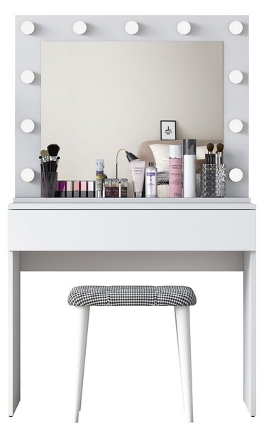 Kalune Design Minimalistický toaletní stolek Alisson III s LED zrcadlem a taburetem bílý