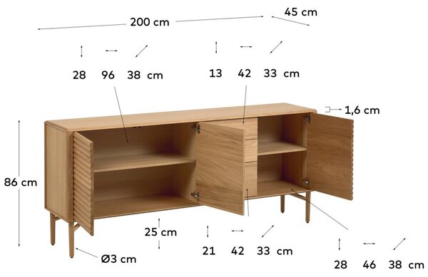 LÉTO -15% Dubová komoda Kave Home Lenon 200 x 45 cm