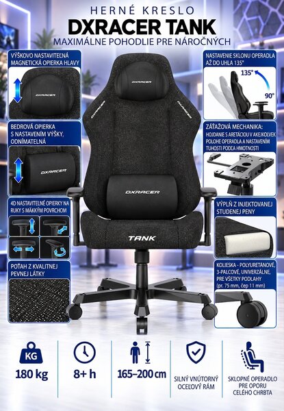 Herní židle DXRacer TANK černá, látková
