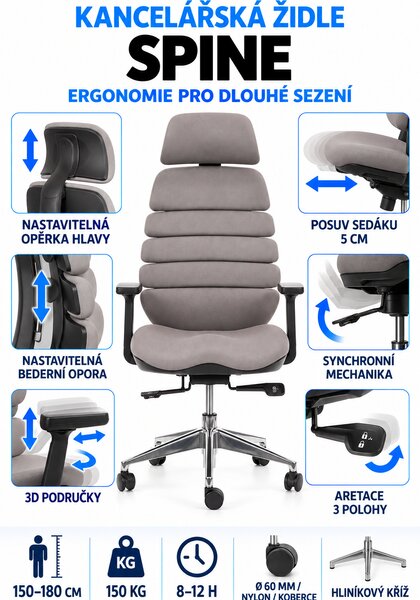 MERCURY kancelářská židle SPINE tmavě šedá s PDH