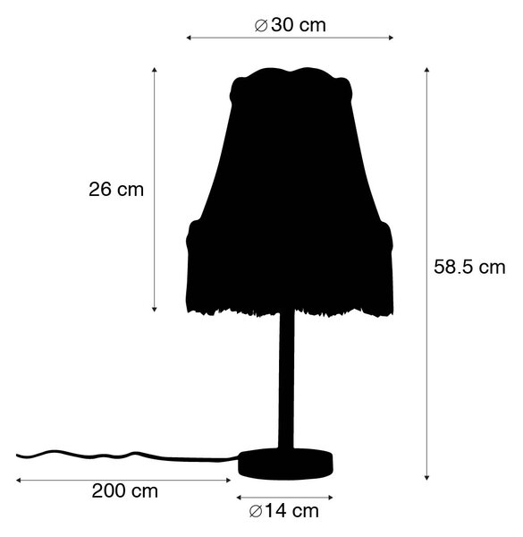 Klasická stolní lampa černá s babičkovským stínidlem růžová 30 cm - Simplo