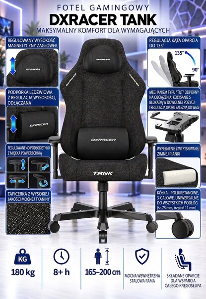 Herní židle DXRacer TANK černá, látková