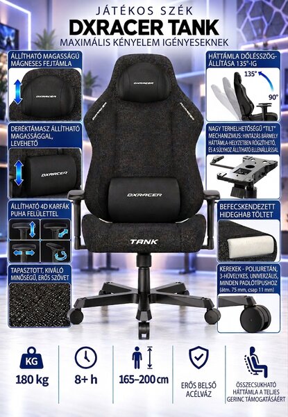 Herní židle DXRacer TANK černá, látková